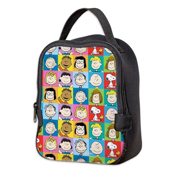Custom printed lunch bag with pattern of official licensed Peanuts characters.