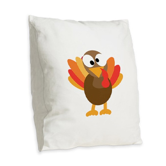 Custom printed fall pillow with a funny turkey illustration.