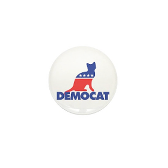 Custom printed election 2020 button with blue and read cat design illustration and text that reads: Democat.
