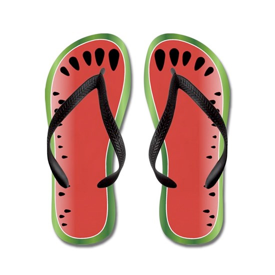 Custom printed watermelon print summer design on flip flops