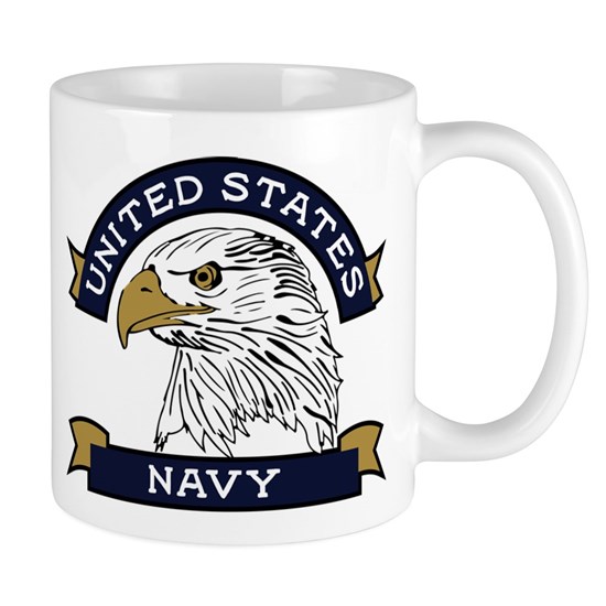 White mug with United States Navy design