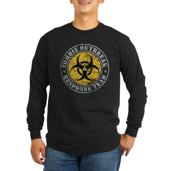 Black long sleeve t-shirt with distressed design reading Zombie Outbreak Response Team