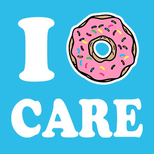 Funny design for the foodies in your life with a donut illustration and text to read: I DONUT Care.