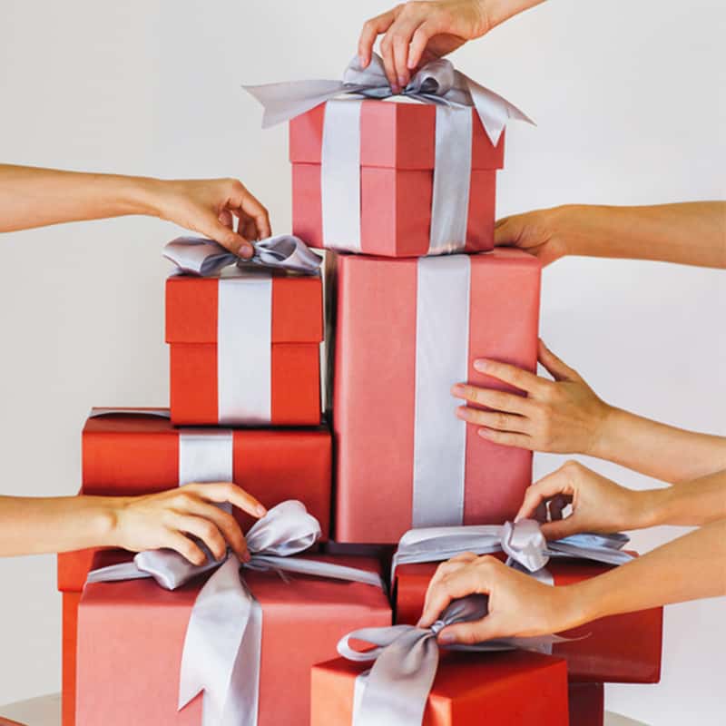 Stack of Christmas presents.