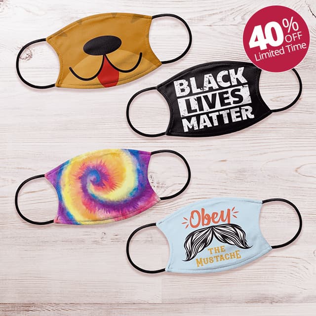 40% off new custom printed and designed face masks for sale