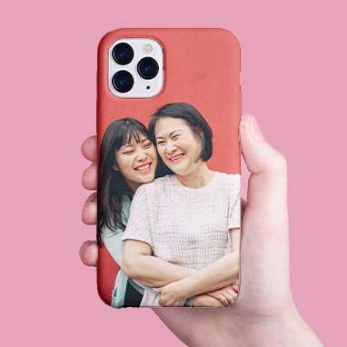 Custom printed phone case imprinted with a family photo.