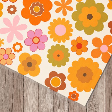 Area rug in dorm room with cute floral pattern custom design.