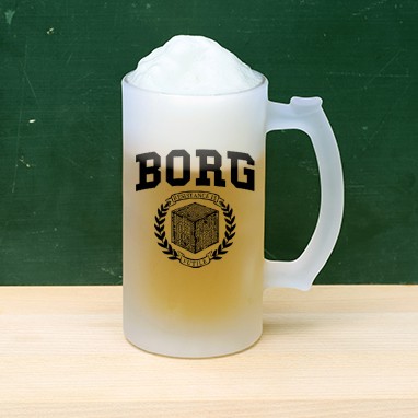 Custo design beer stein with official licensed Star Trek Borg cube design and text that reads: Borg.