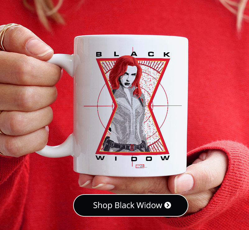 Coffee mug with official licensed Marvel Black Widow new movie logo design