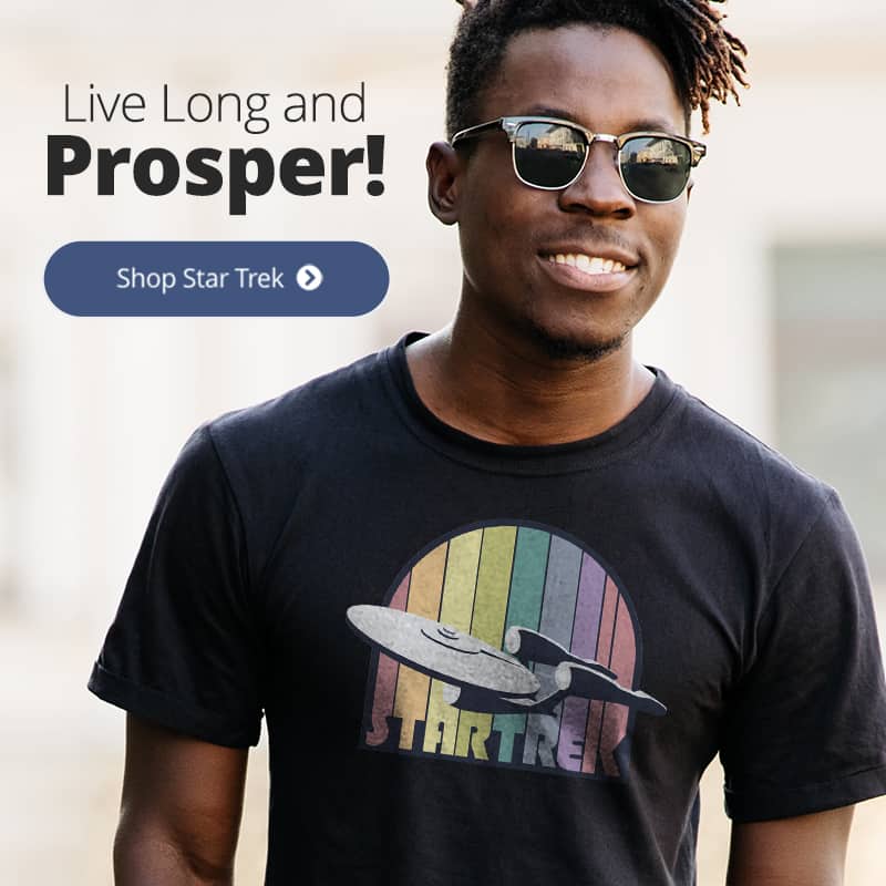 A retro style teeshirt printed with a Star Trek logo.