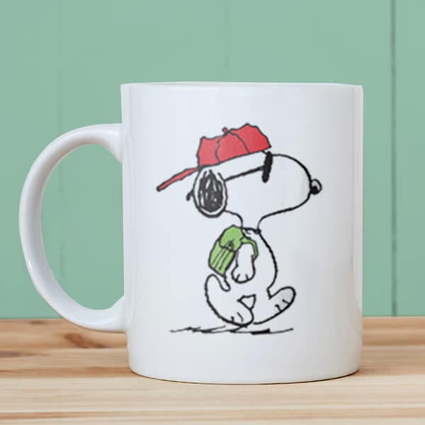A standard mug with an officially licensed Snoopy Joe Cool design on it.