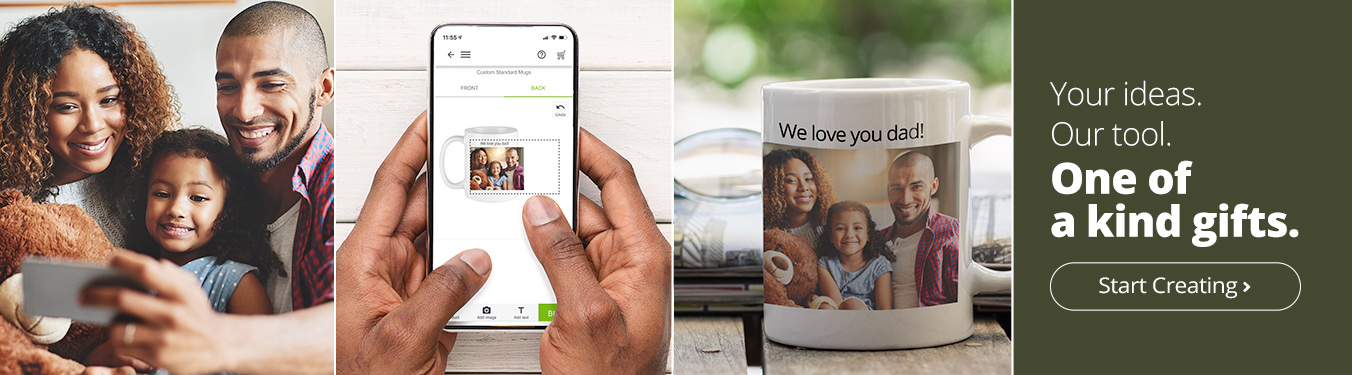 Images of a family creating their own design on CafePress products. Your Ideas. Our Tool. One of a Kind Gifts