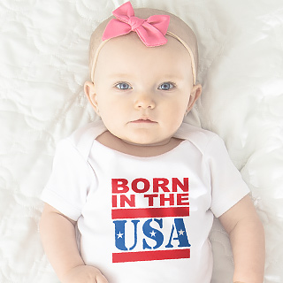 Cute baby with a 4th of July design on a baby bodysuit