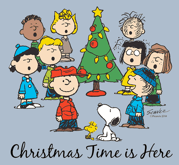 Officially licensed Peanuts Christmas design reading Christmas Time is Here