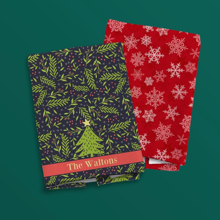 Christmas tea towels with personalized family name The Waltons.