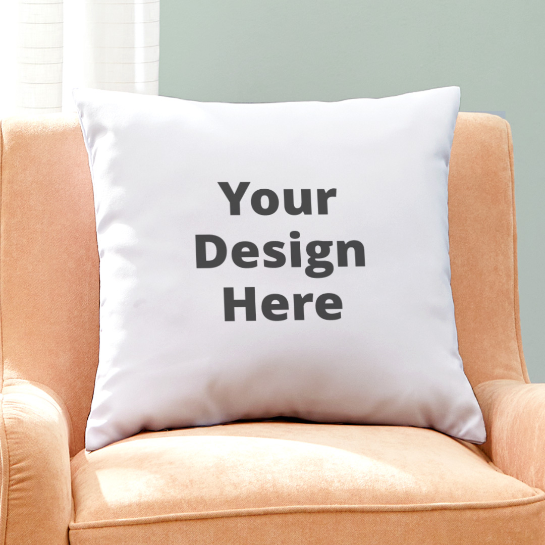 Sofa with pillow showing area for custom design