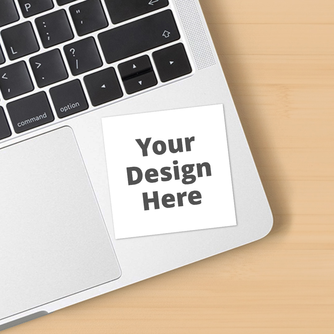 Laptop with sticker showing area for custom design