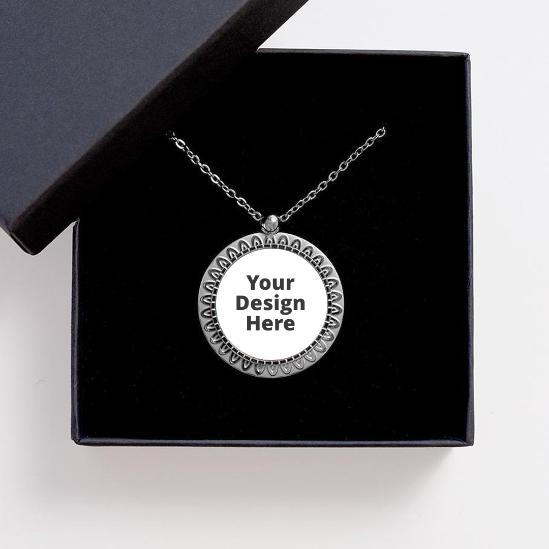 Round shaped necklace charm with area for custom design