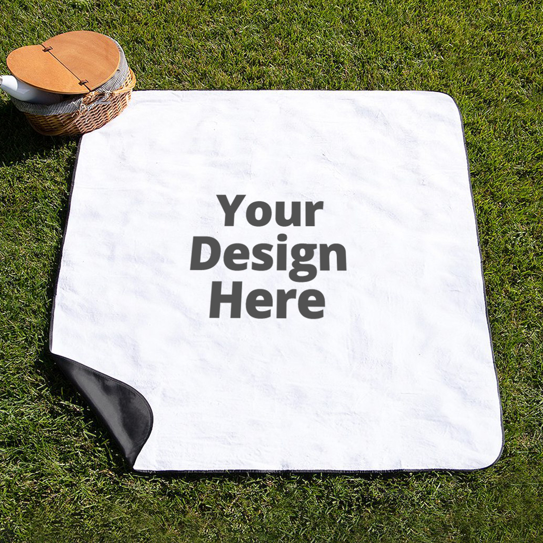 Outdoor blanket in neighborhood yard with area for custom design