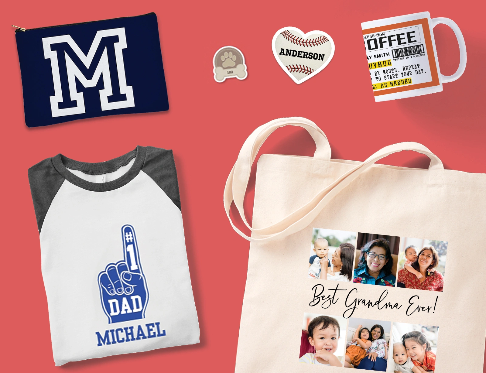 Multiple products from CafePress' extensive line displaying various personalized designs found on site.
