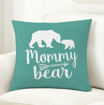 Cute purple pillow with Momma Bear and baby bear design