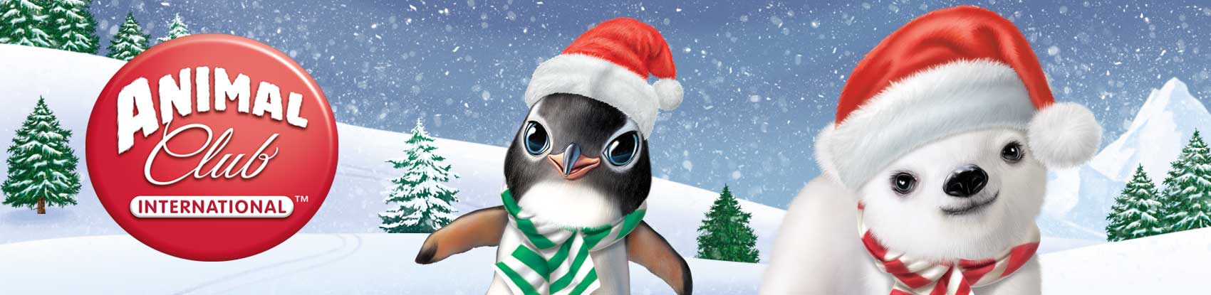 penguin & polar bear in santa hats 