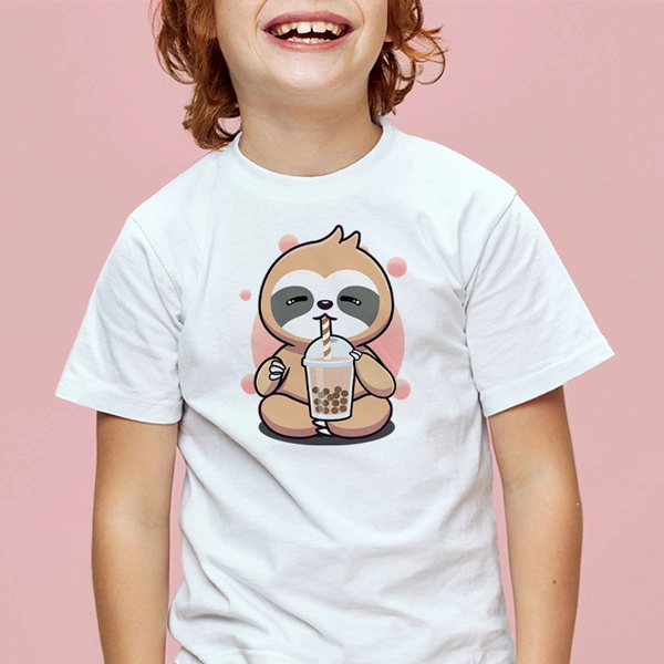 Cute Sloth drinking boba milktea kids T-Shirt