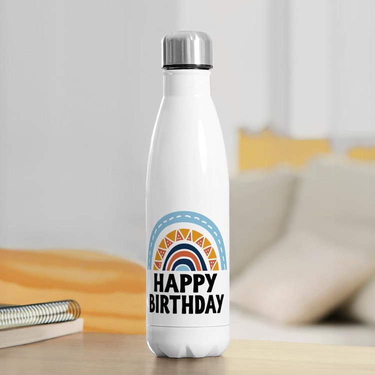 Mod rainbow with happy birthday quote water bottle