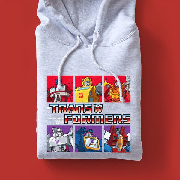 Custom printed hooded sweatshirt with a Transformers robots design