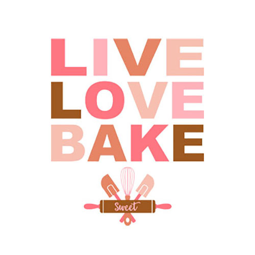 Image of a unique CafePress design for the baker in your life that reads Live. Love. Bake.