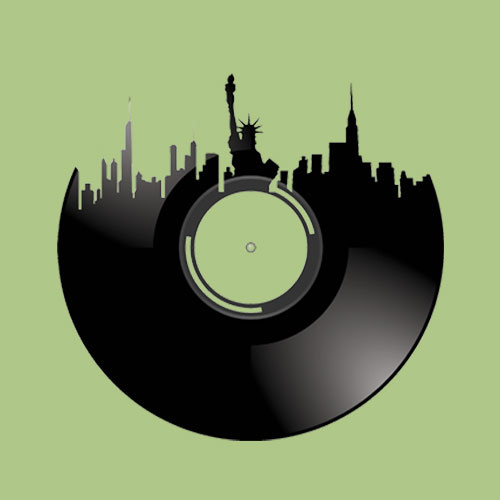 Image of a unique CafePress design for that special person who is just into music. This design is a classic vinyl record blending in to the Ney York City skyline.