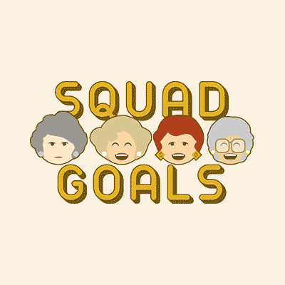 New Golden Girls TV series fans designs on officially licensed merchandise. T-Shirts, Hoodies, sweatshirts, baseball tees, football tees, drinkware, blankets, and more. Custom printed design showing Golden Girls character emojis and text that reads: Squad Goals.