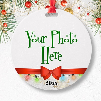 Custom printed Christmas holiday decoration aluminum round picture ornament.