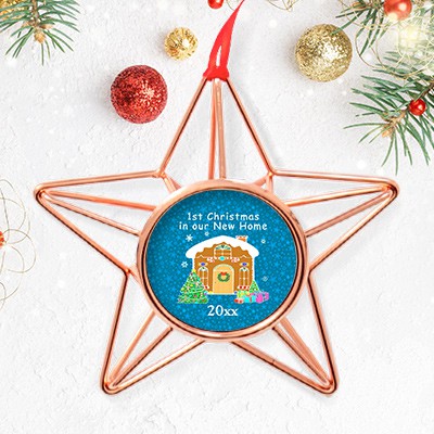 Custom printed Christmas holiday decoration copper star ornament.