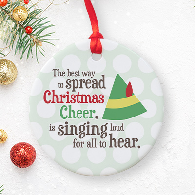 Custom printed Christmas holiday decoration ceramic round ornament.