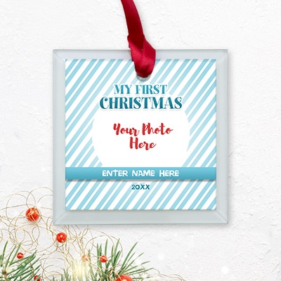 Custom printed Christmas holiday decoration glass square ornament.