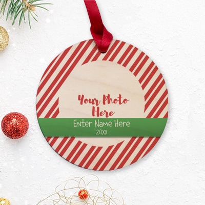 Custom printed Christmas holiday decoration maple round ornament.