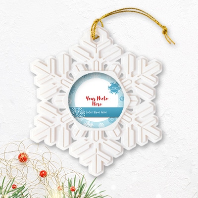 Custom printed Christmas holiday decoration snowflake ornament.
